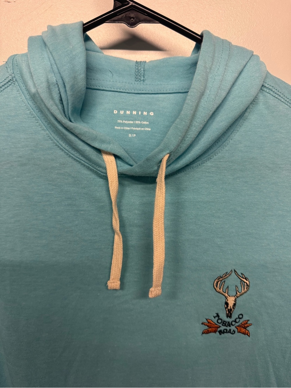 Dunning Men's Light Teal Hooded Shirt with Tobacco Road Deer Logo